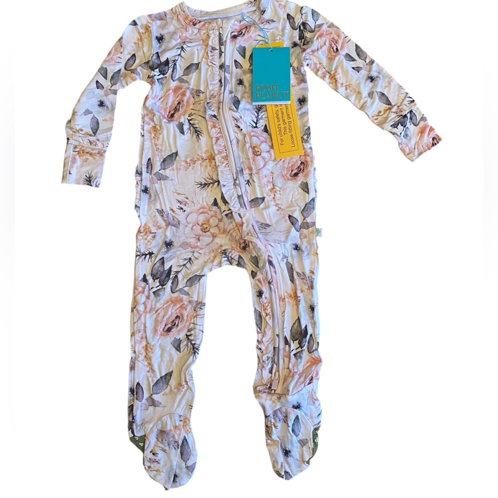 NWT Posh Peanut Harlow Ruffle Zipper One Piece Footie Size 12-18 Mos